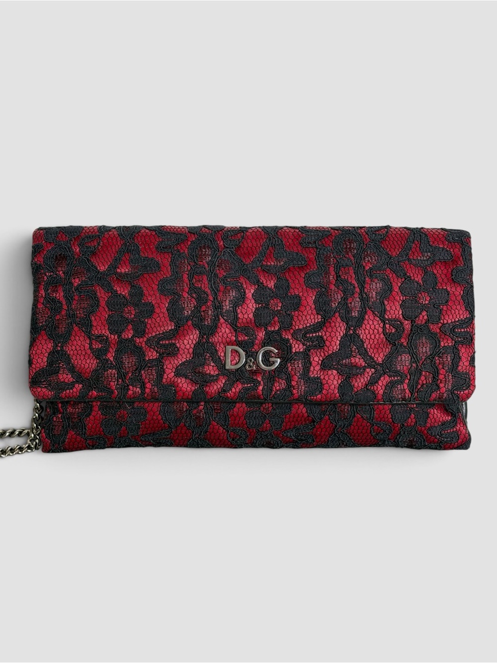 Dolce & Gabbana Sasha Red & Black Lace Chain Clutch Bag